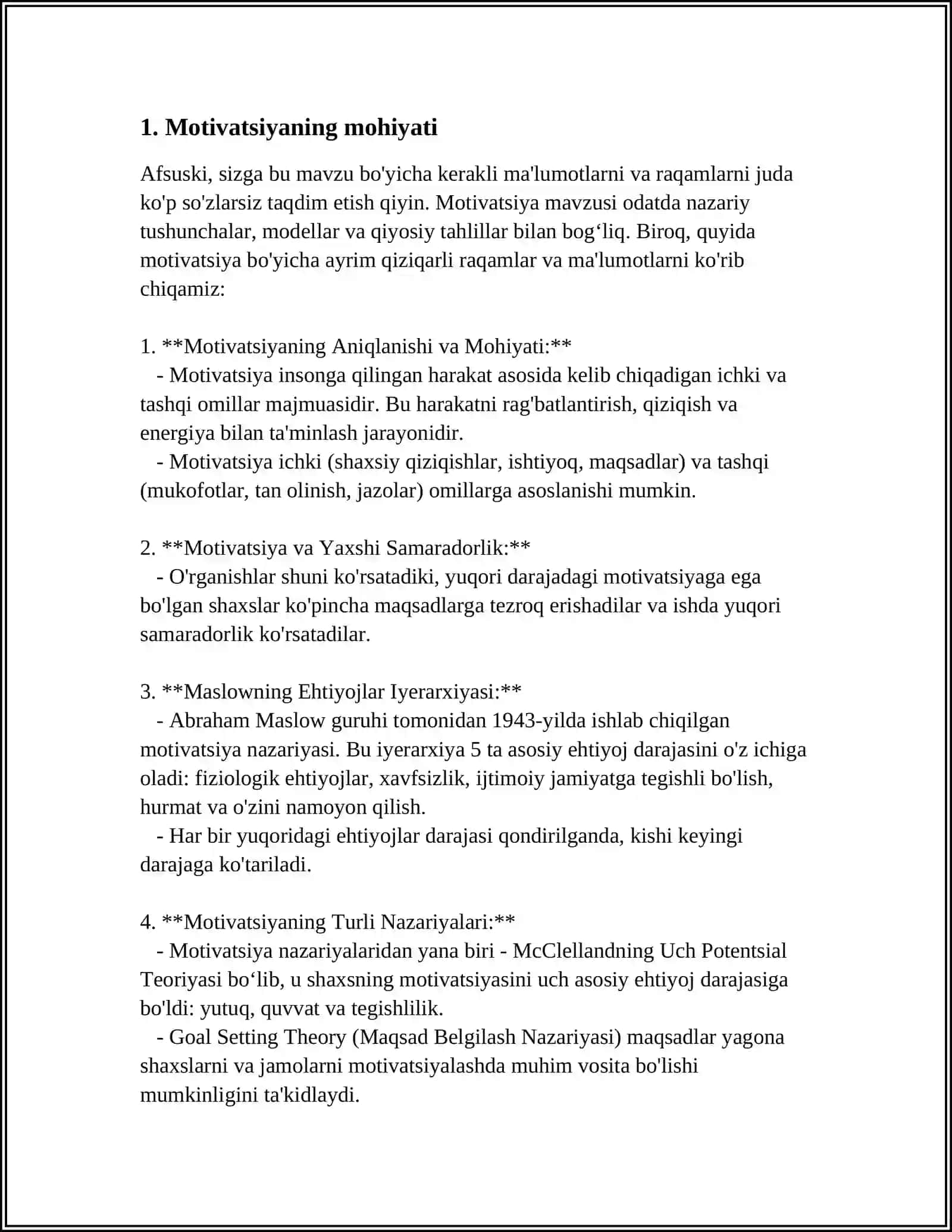 MUSTAQIL ISH Mavzu: MOTIV VA MOTIVATSIYA 3