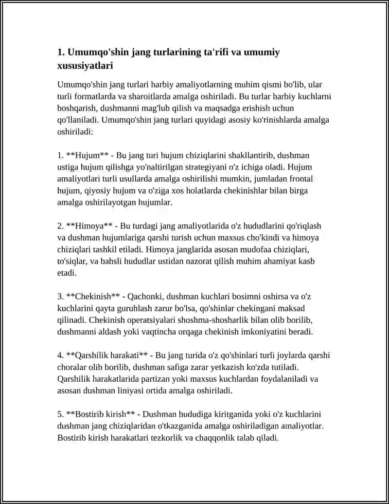 UMUMQÕSHIN JANG TURLARI VA ULARNING QISQACHA TAVSIFI 3