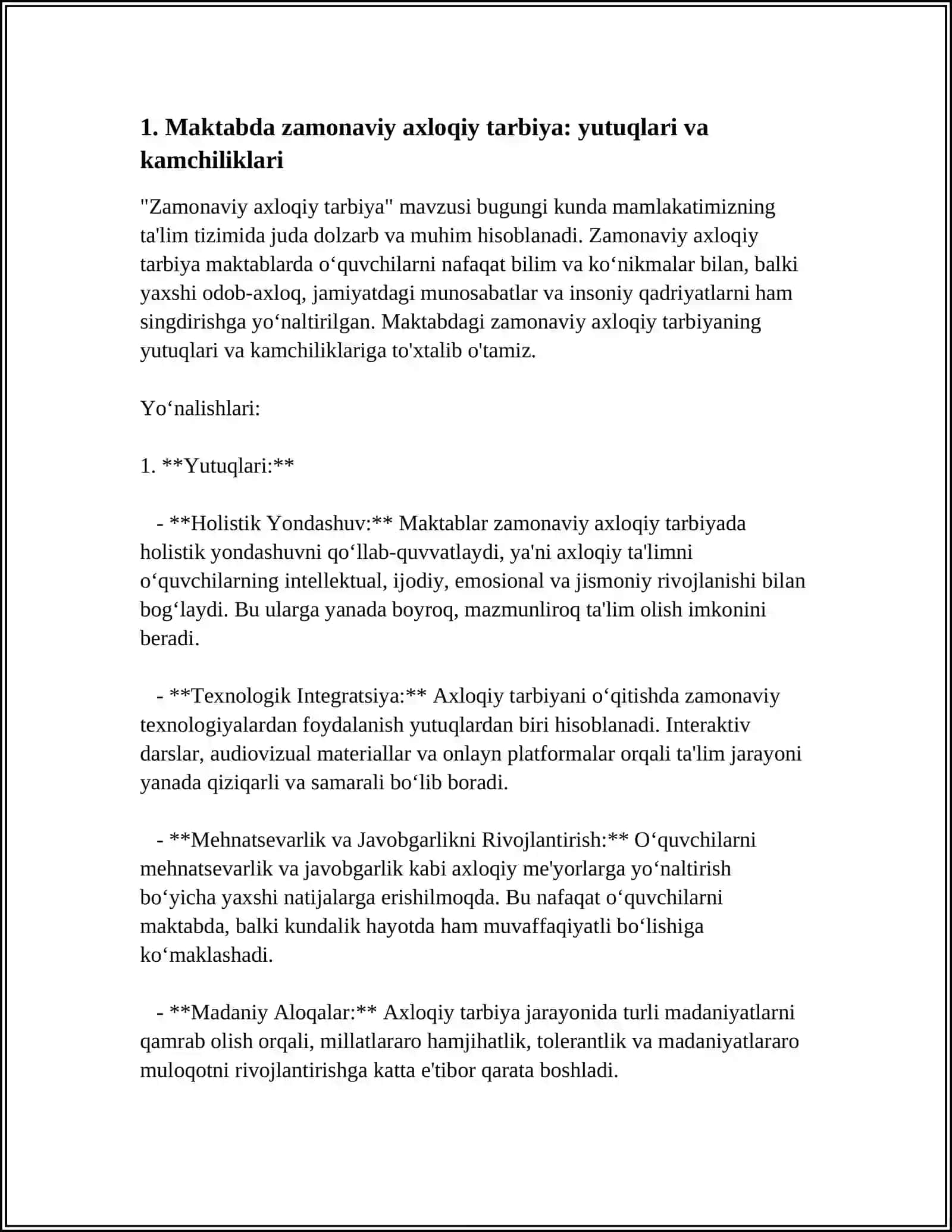 ZAMONAVIY AXLOQIY TARBIYANING YUTUQLARI VA KAMCHILIKLARI 3