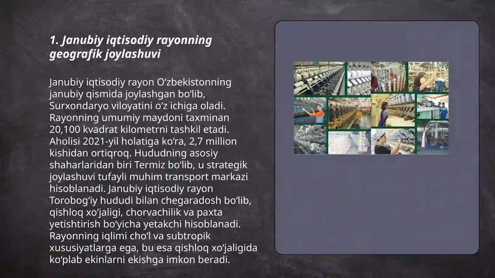 Janubiy iqtisodiy rayon haqida umumiy geografik ma'lumotlar 3