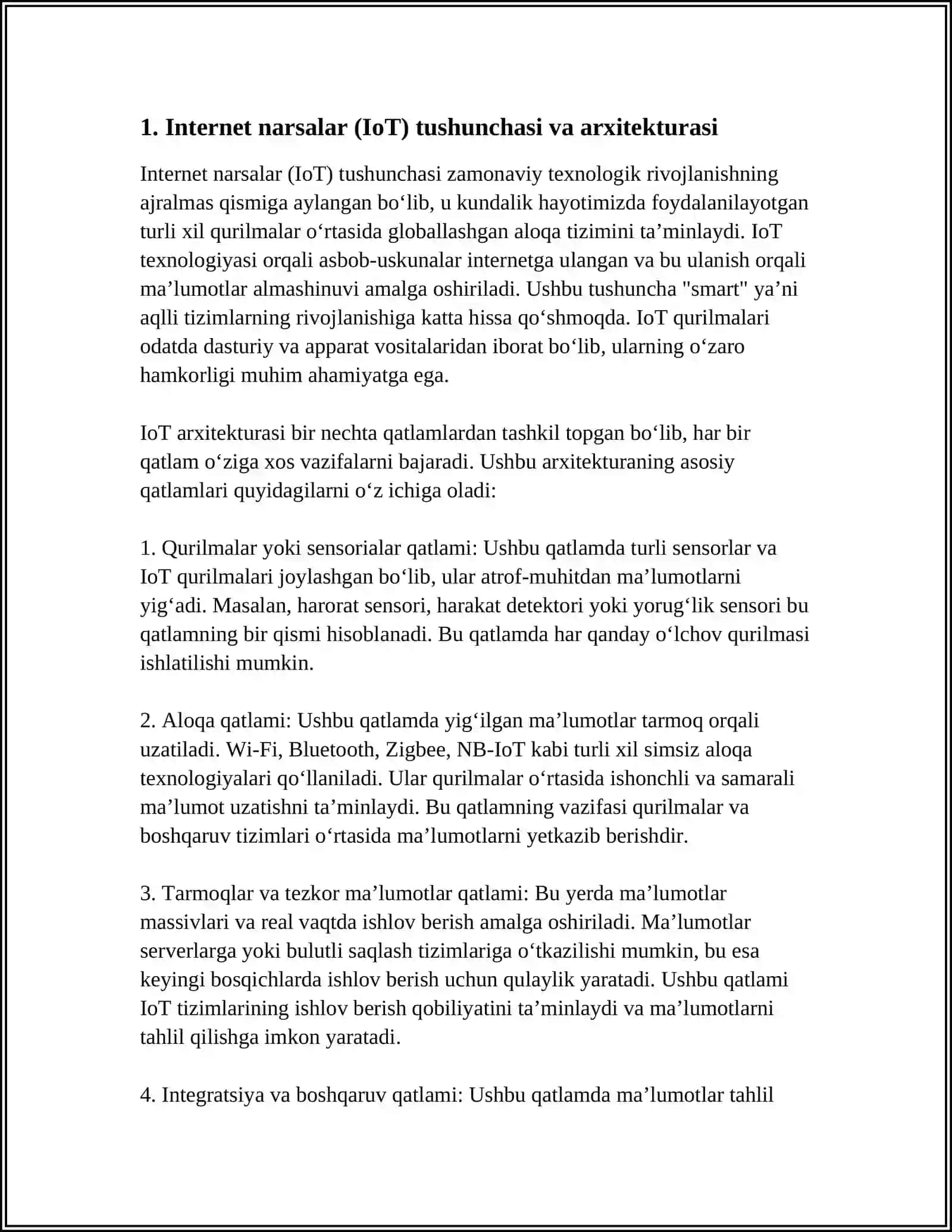 INTERNET NARSALAR (IOT) TEXNOLOGIYASI VA QO’LLANILISHI 3