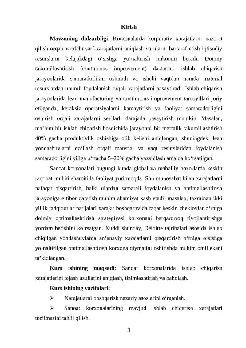 “Sanoat korxonalarida ishlab chiqarish xarajatlarini tejash yo‘llari” mavzusida ilmiy ish 3