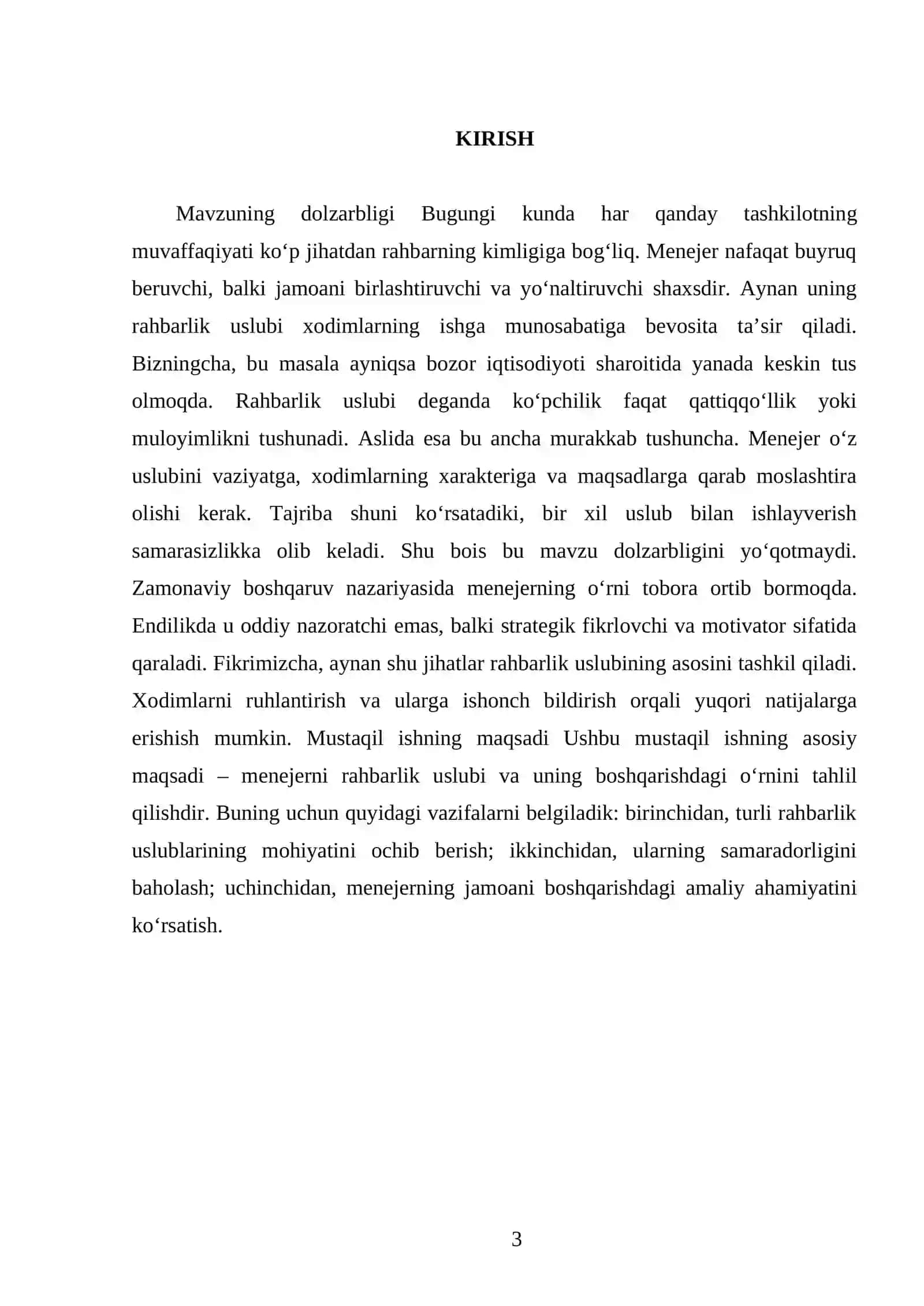 Menejerni rahbarlik uslubi va boshqarishdagi o’rni 3