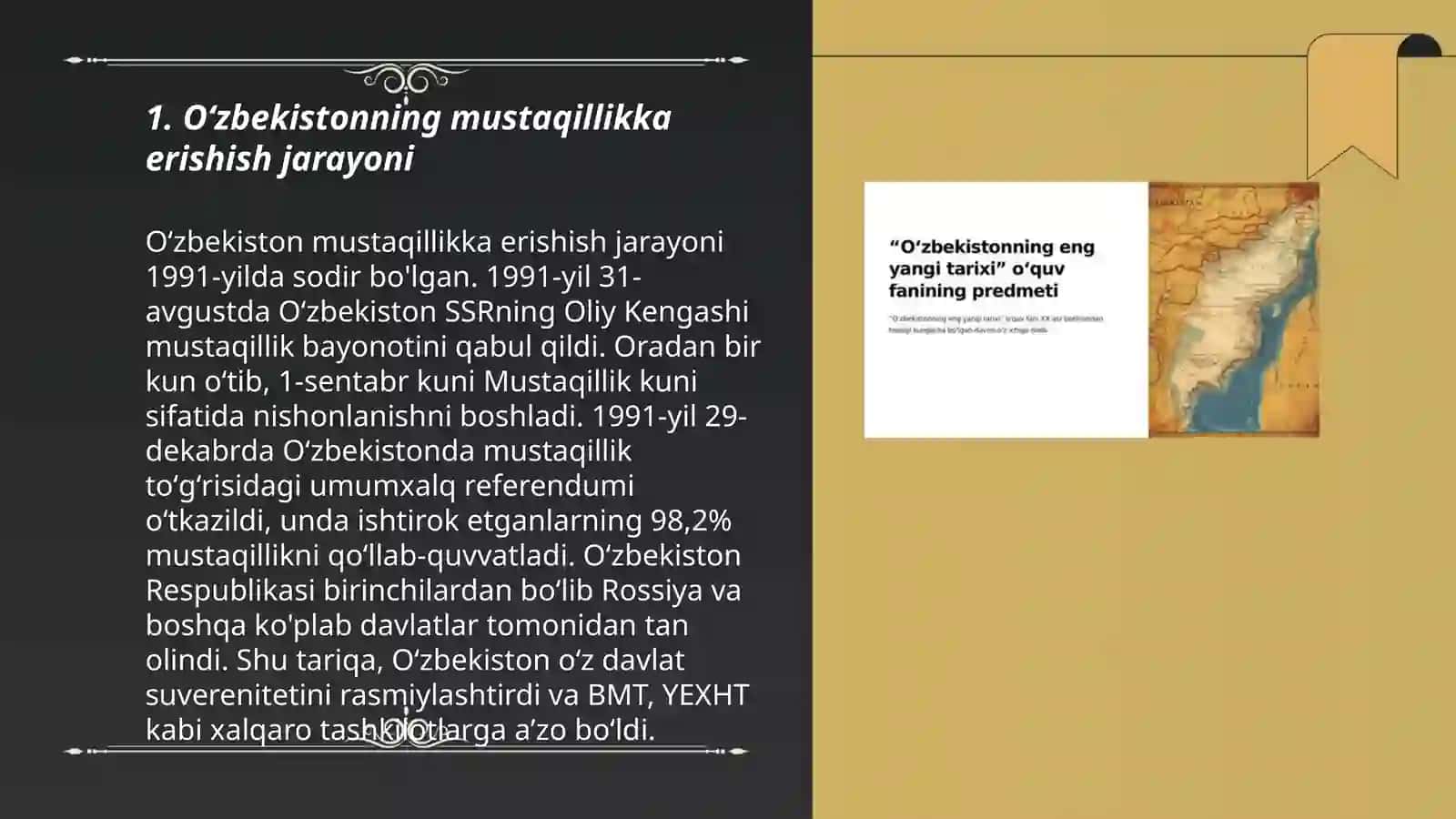 Oʻzbekistonning eng yangi tarixi "oʻquv fanining predmeti va vazifalari 3