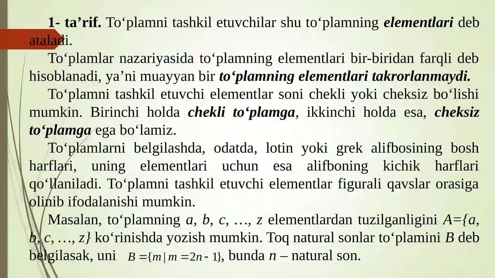 To‘plamlar va ular ustida amallar. To‘plam tushunchasi 3