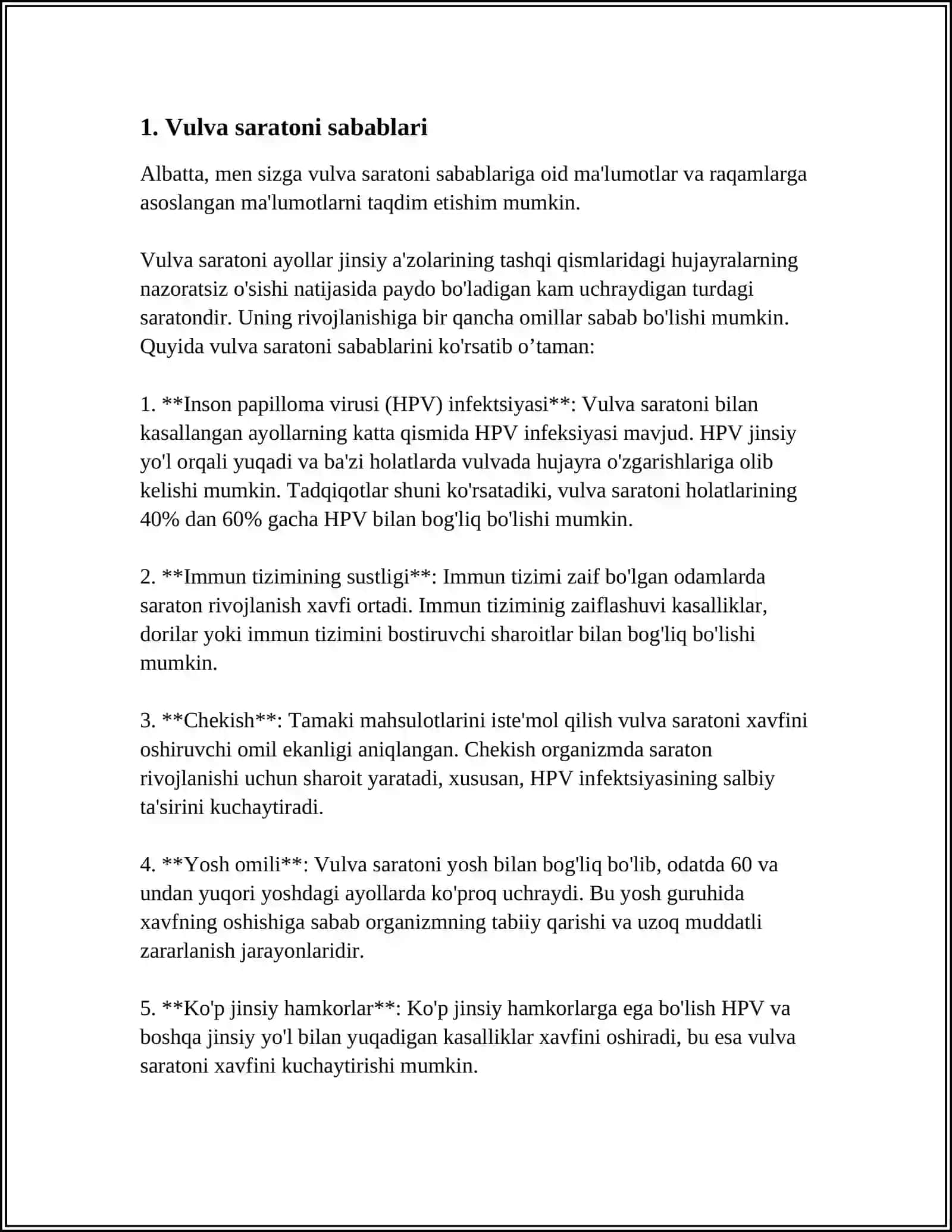 AYOLLAR JINSIY A’ZOLARI O`SMA KASALLIKLARI: VULVA SARATONI 3