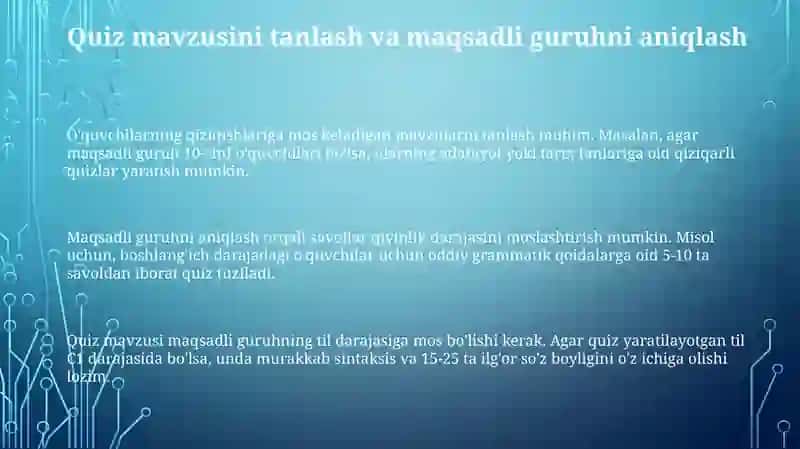 Quiz yaratish rejalari 3