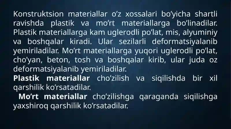 Cho`zilish va siqilishda materiallarning mexanik xossasi 3