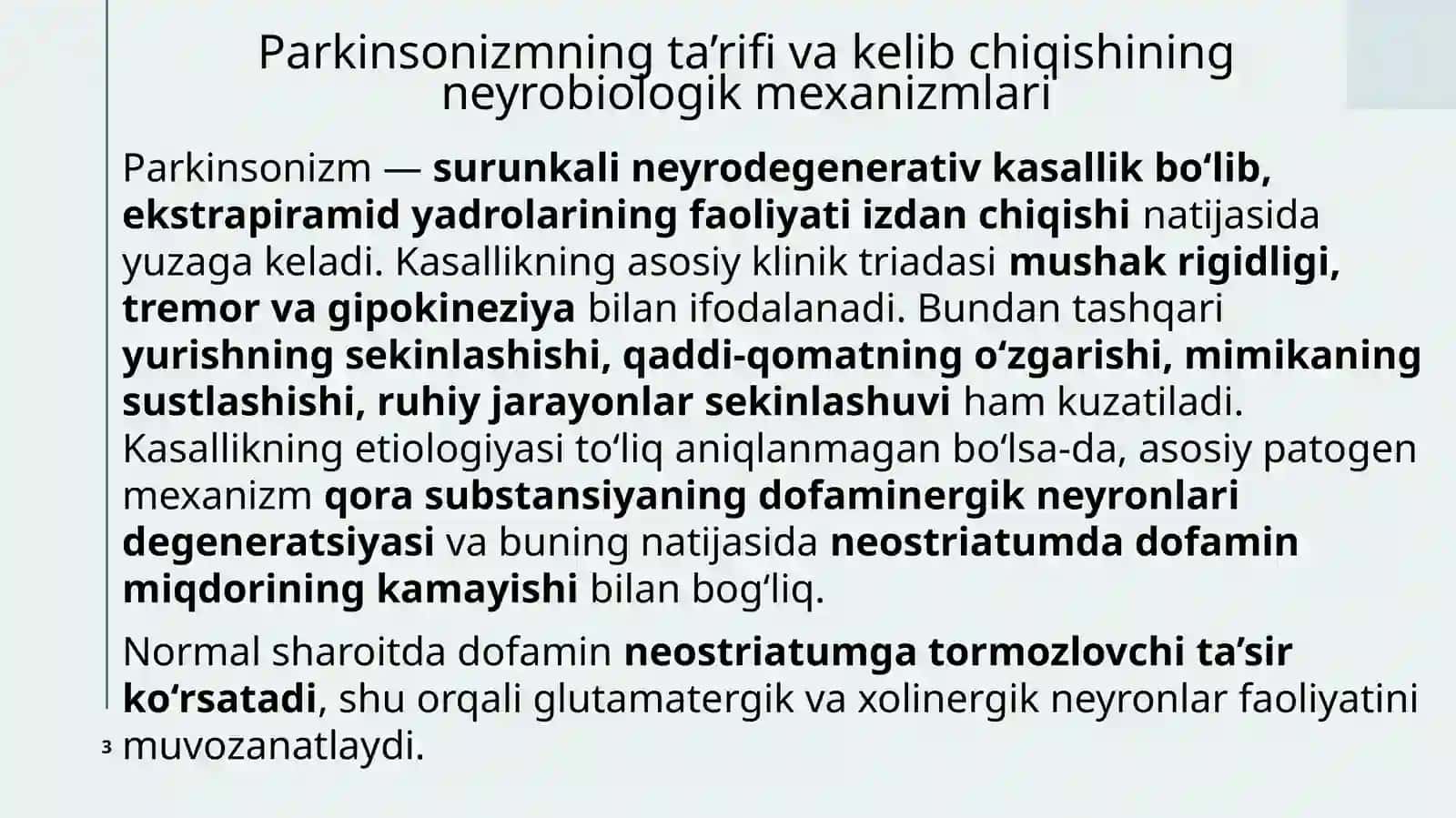 Parkinsonizmga qarshi ishlatiladigan dorivositalari 3