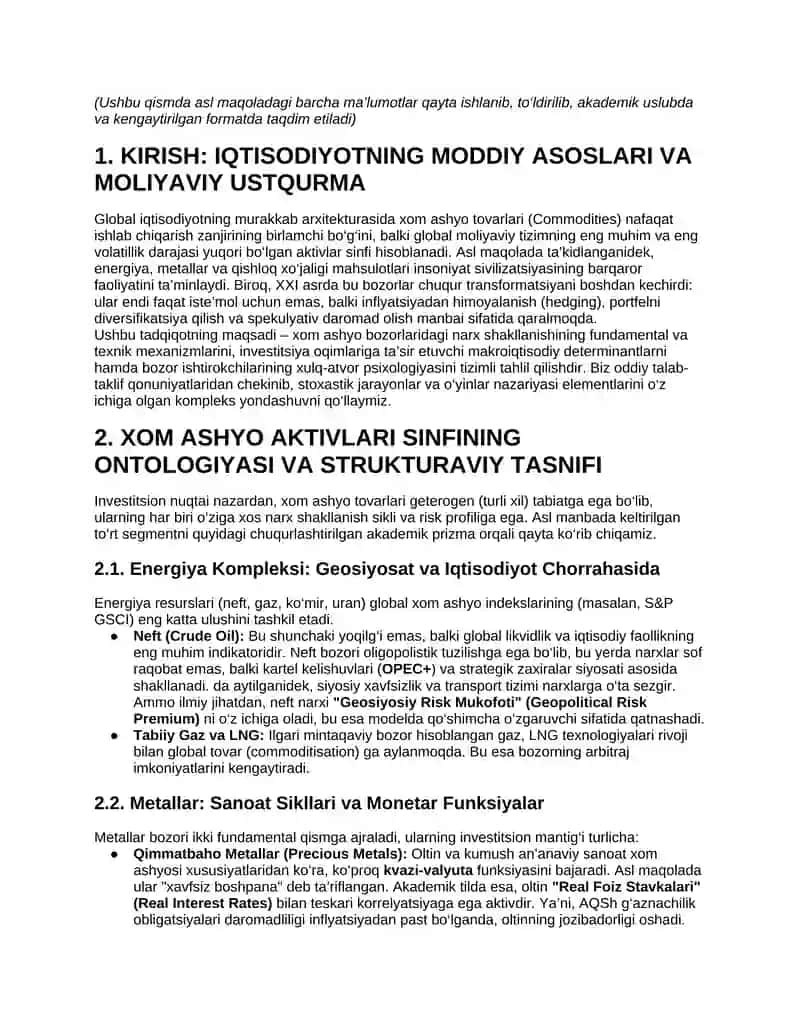 GLOBAL XOM ASHYO BOZORLARI VA INVESTITSIYALARNING INSTITUTSIONAL DINAMIKASI: TANQIDIY TAHLIL VA AKADEMIK REKONSTRUKTSIYA 3