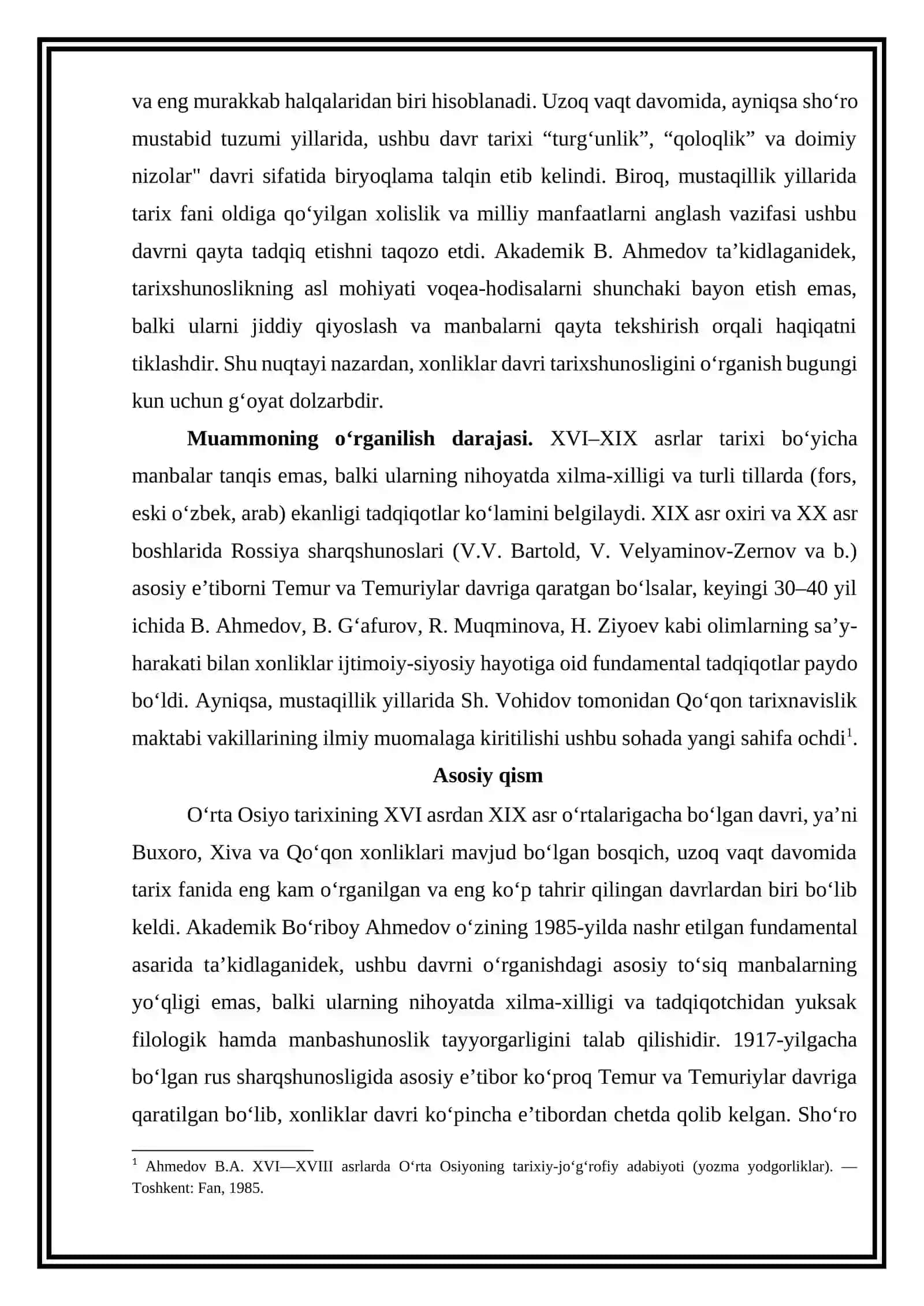 O‘rta Osiyoning XVI-XIX asr tarixi tarixshunosligi mavzusida tezis tayyorlash 3