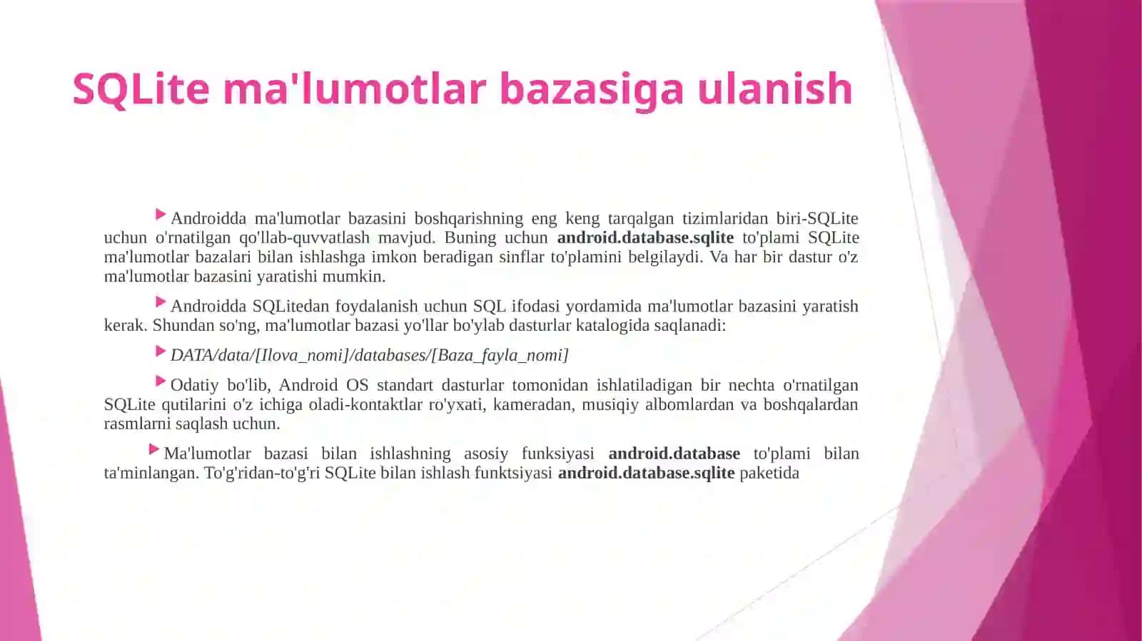 Android dama'lumotlarbazasini boshqarish 3