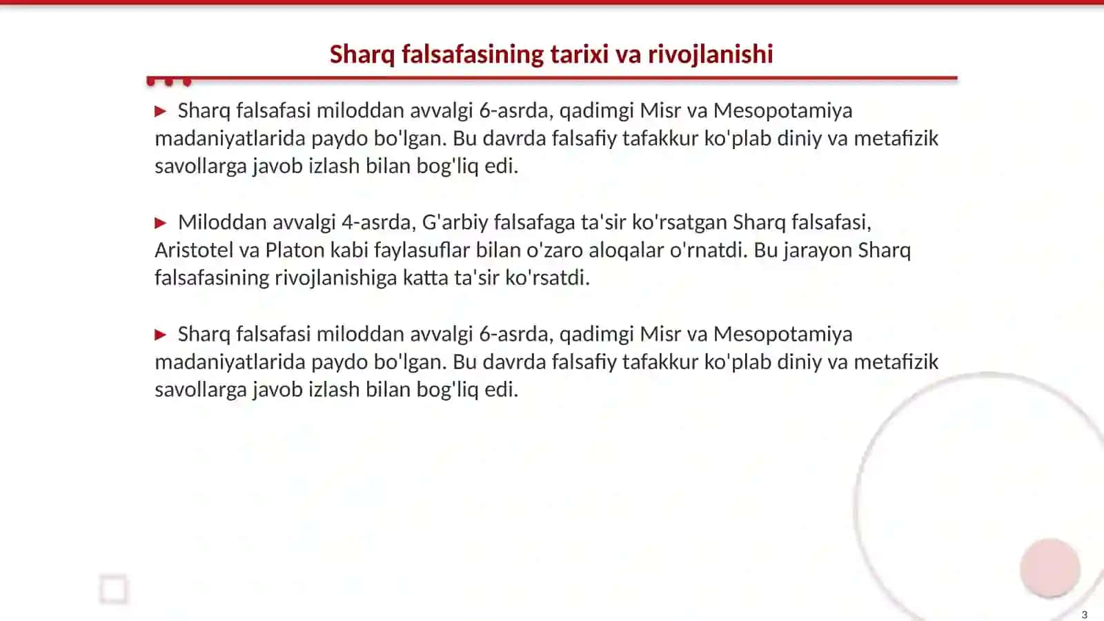 Falsafiy tafakkur taraqqiyot;Sharq falsafasi 3