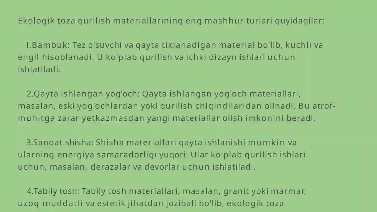 Ekologik toza qurilish materiallari 3