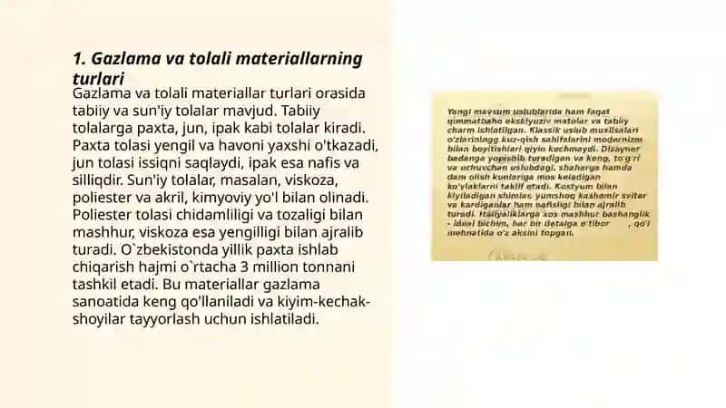Gazlama va tolali materiallar bilan ishlash 3