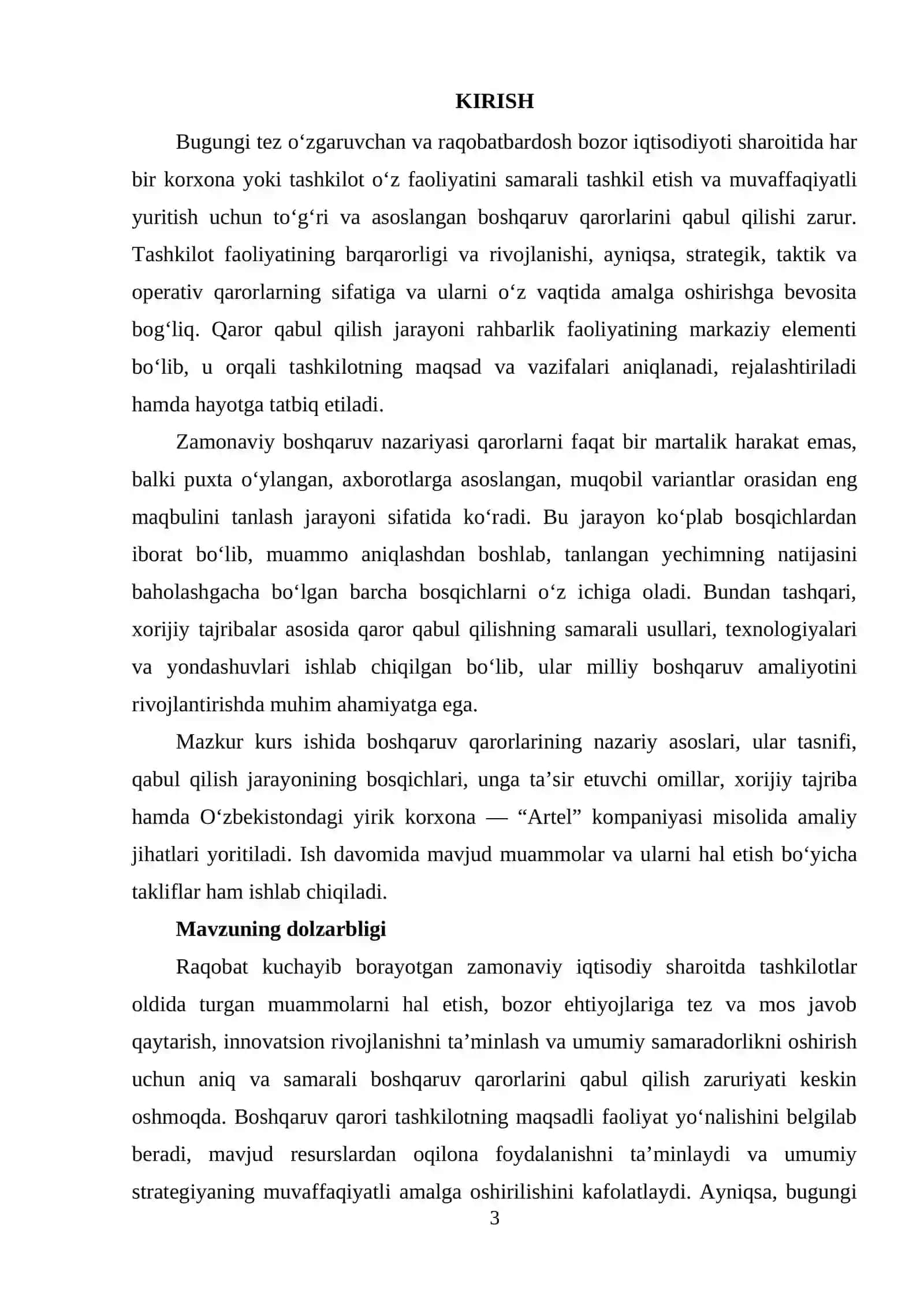 BOSHQARUV QARORLARINI QABUL QILISH AMALIYOT 3