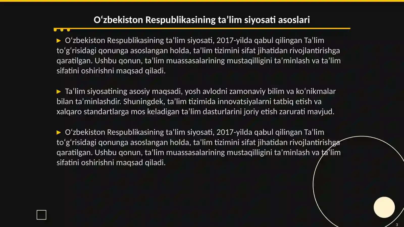 Oʻzbekiston Respublikasining taʼlim siyosati asoslari 3