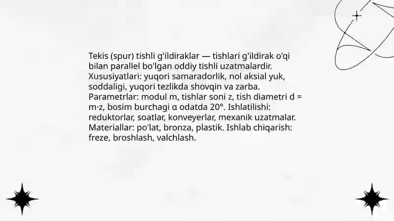 Tekis (spur) tishli g'ildiraklar 3