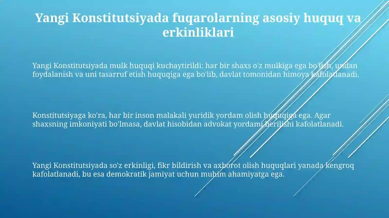 Yangi Konstitutsiyada fuqarolarning huquq va erkinliklar kafolati 3