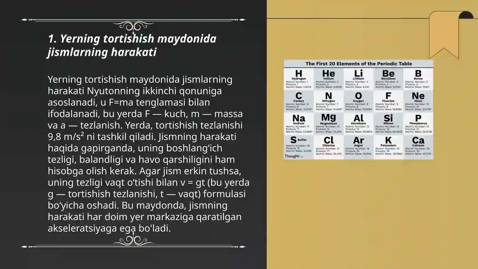 Yerning tortishish maydonida jismlarning harakati 3