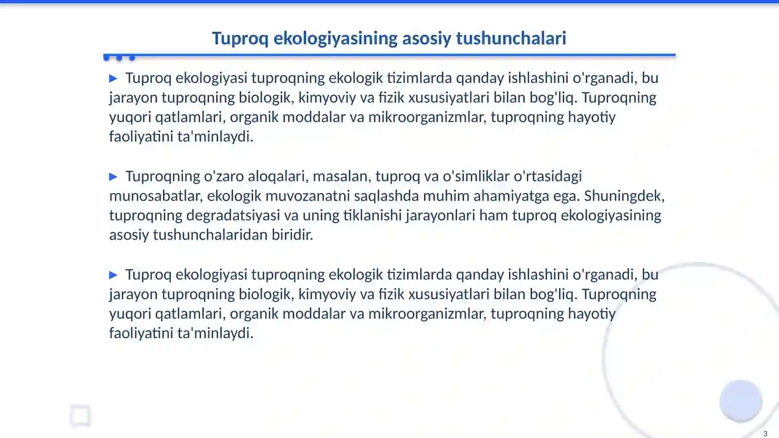 Tuproq ekologiyasi va agroekologiya fanining mazmuni predmeti va obyekti 3