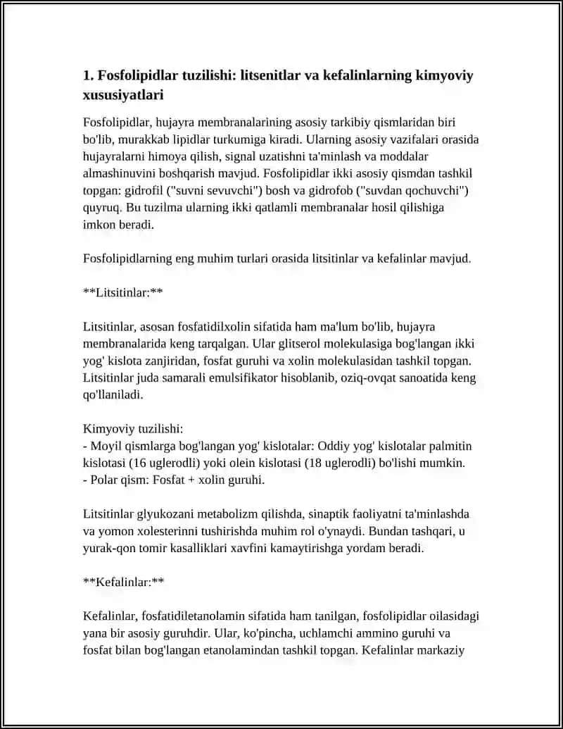 FOSFOLIPIDLAR LITSENITLAR VA KEFALINLAR. FERMENTLAR TA'SIRIDA O'ZGARISHI 3