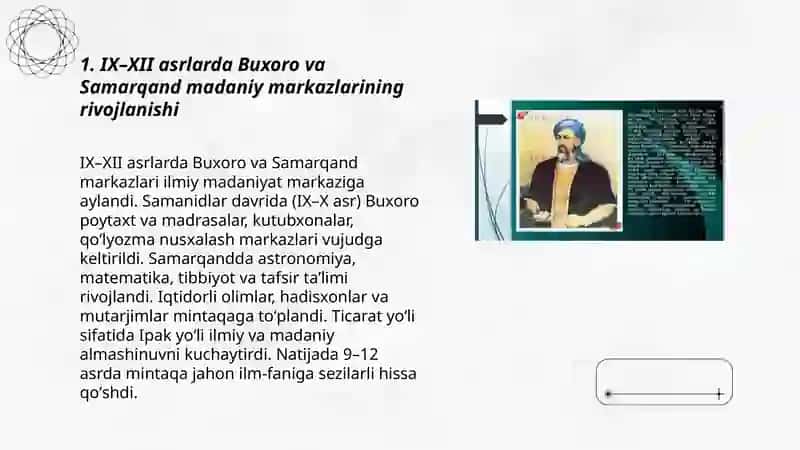 IX-XII asrlarda mamlakatimiz hududida roʻy bergan madaniy uygʻonish (Renesans) 3