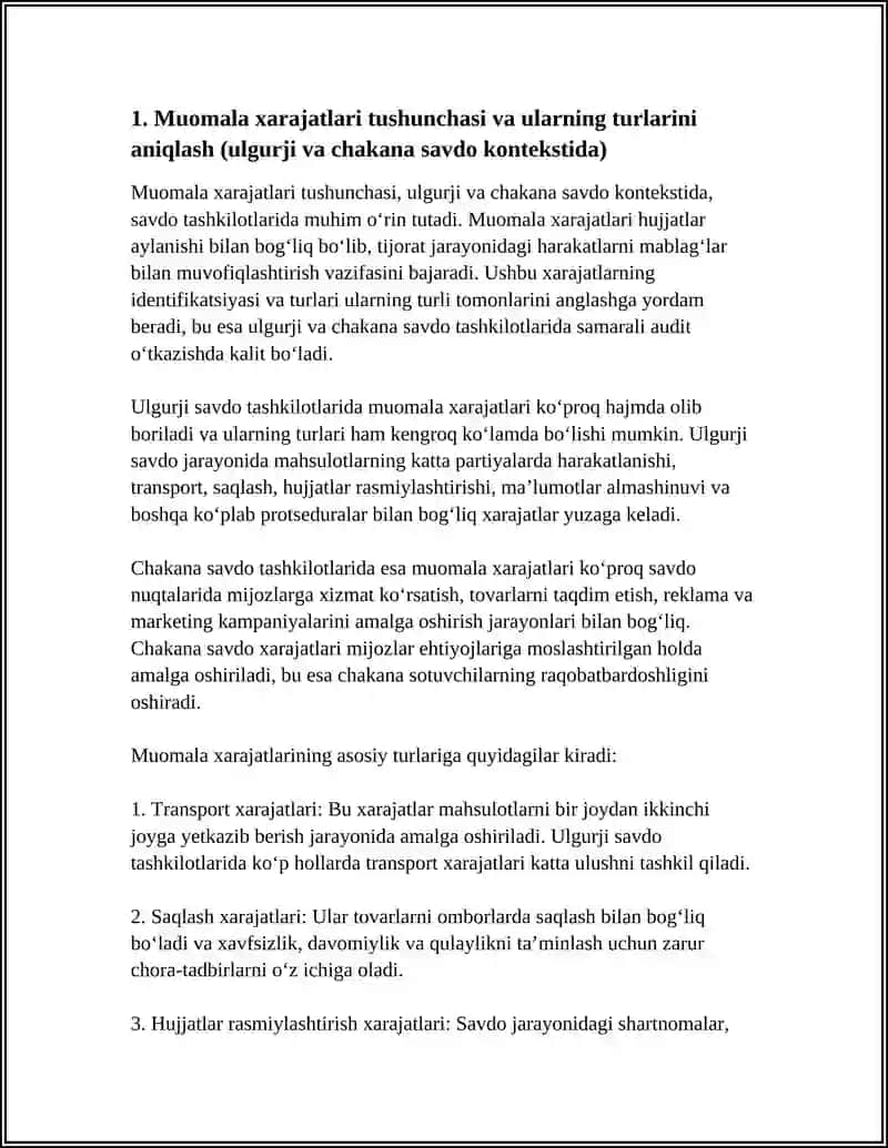ULGURJI VA CHAKANA SAVDO TASHKILOTLARIDA MUOMALA XARAJATLARINI AUDIT QILISH 3