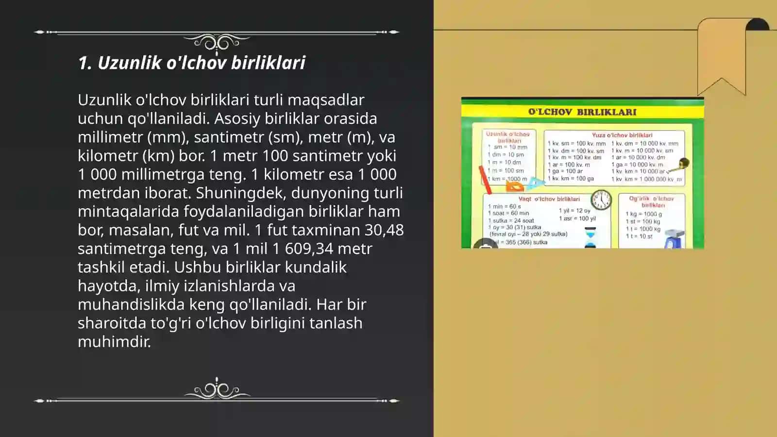 Uzunlik va yuza o'lchov birliklari 3