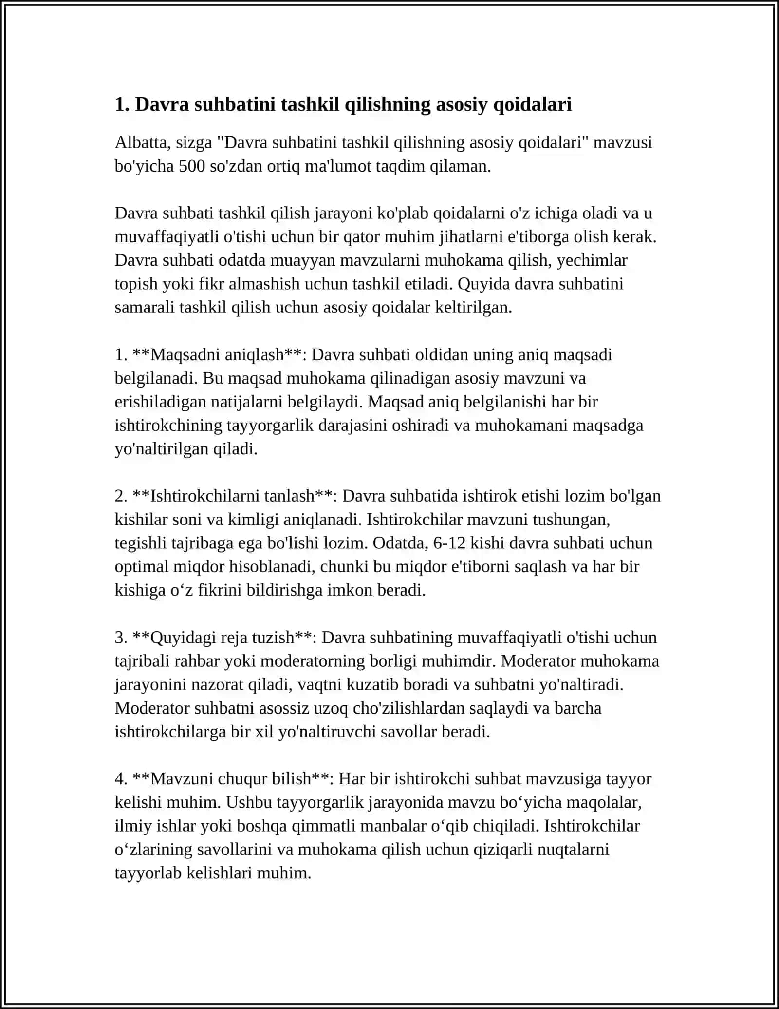 MUSTAQIL ISH Mavzu: DAVRA SUHBATI O'TKAZISH METODIKASI 3