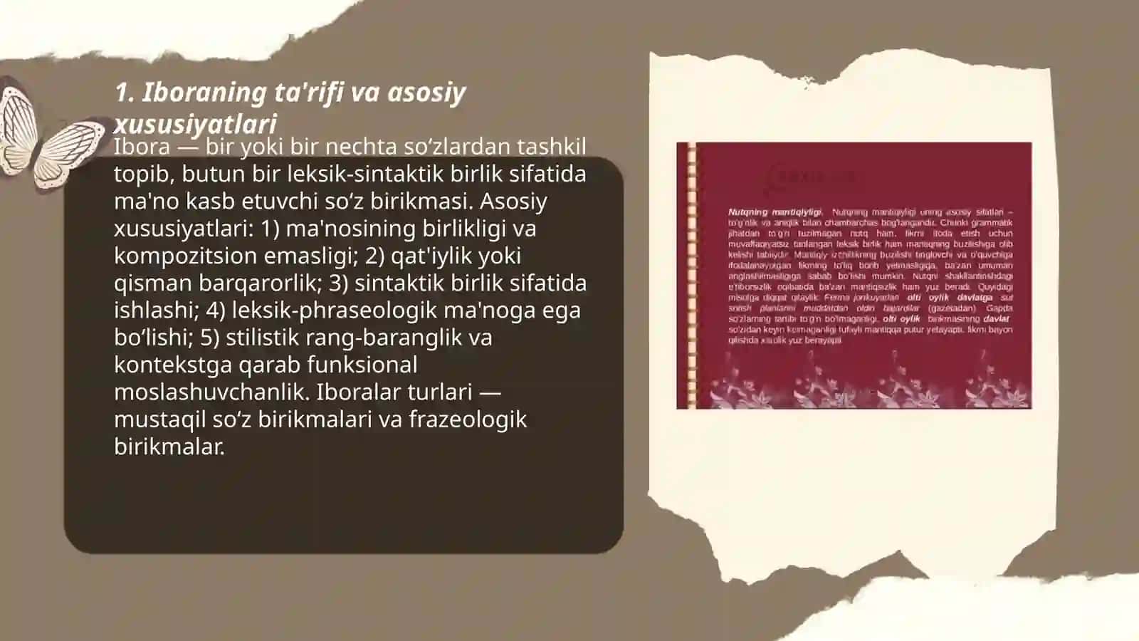 Nutqimiz ko‘rki. Iboralar va ularning turlar 3
