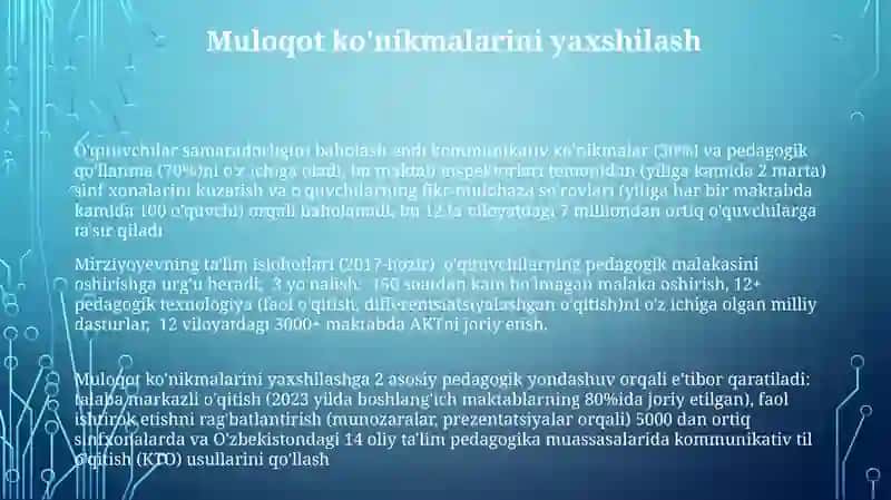 Òqituvchining pedagogik mahorati Shavkat Mirziyoyevni aqlli ijtimoiy va iqtisodiyot iqtisodiyot 3