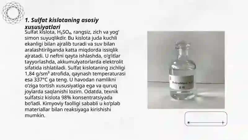 Sulfat kislota ishlab chiqarish,ularning o’ziga xos xossalari 3