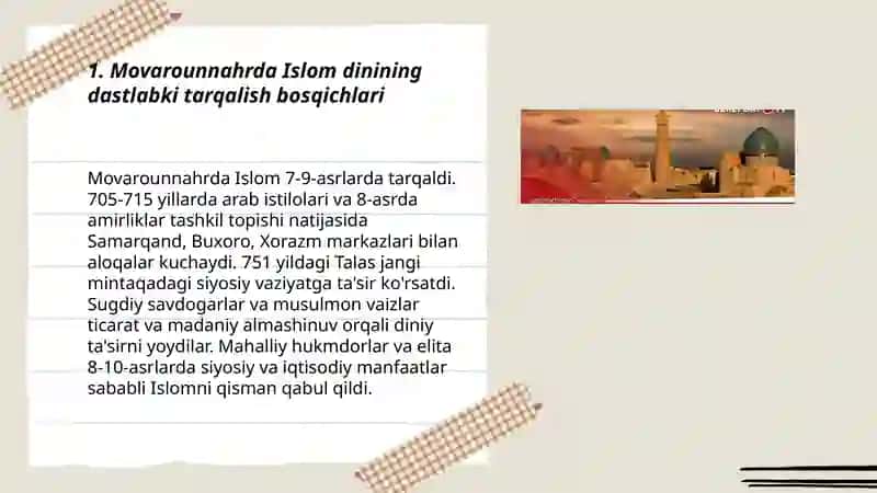 Movarounnahrda Islom dinining tarqalishi va madrasa taʼlimi 3