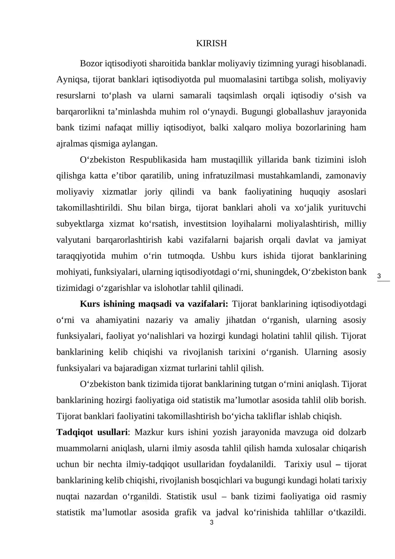 KURS ISHI: Tijorat banklari va ularning funksyalari 3