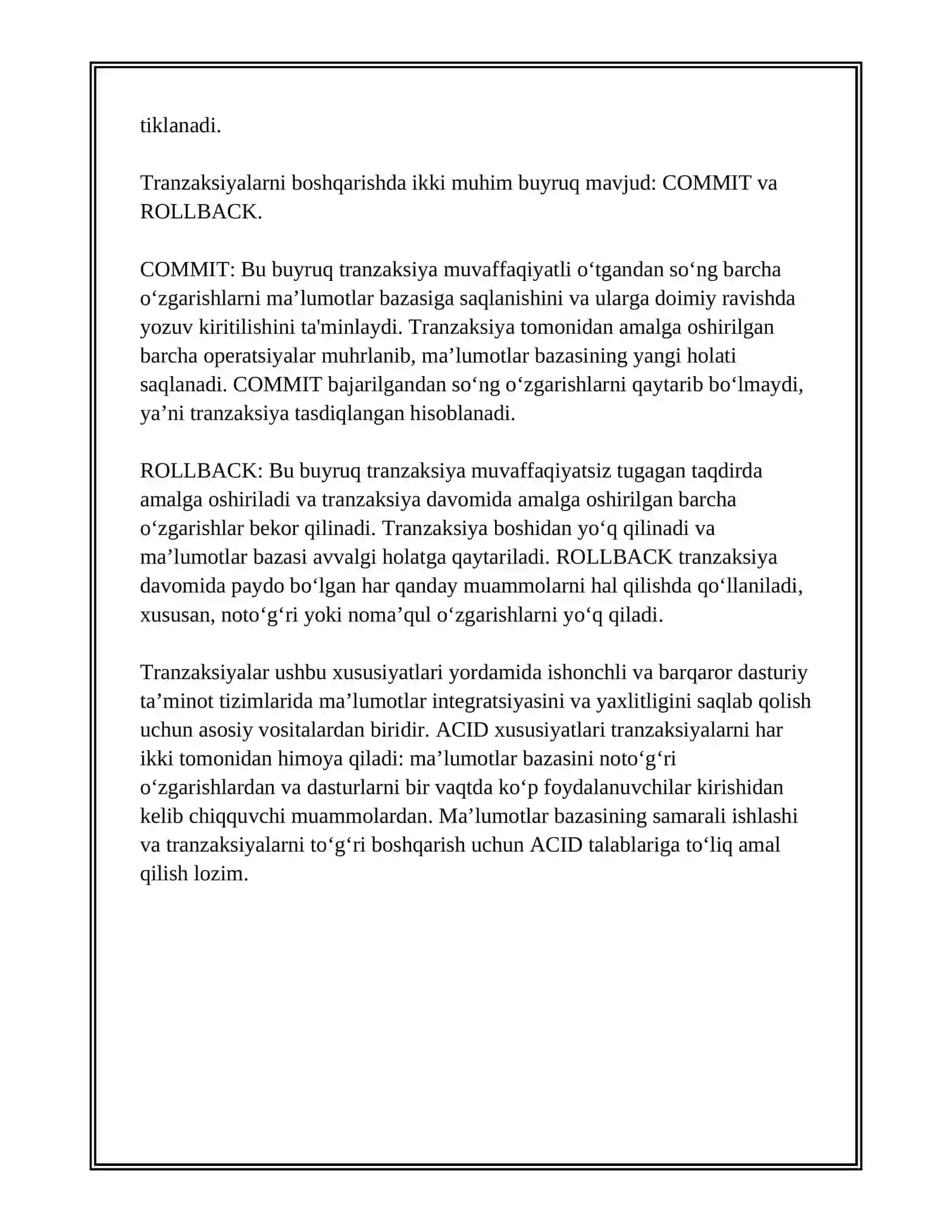 TRUZAKSIYALARNI BOSHQARISH (COMMIT, ROLLBACK) 3