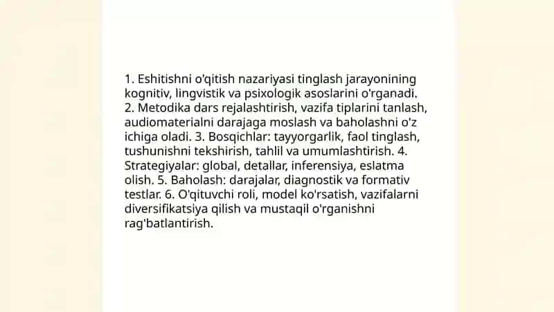 Eshitishni o'qitish.Chet til darsi tuzilishi va uni tashkillashtirish 3