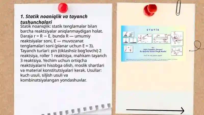 Statik noaniqlik va tayanchlar chokishiga hisoblash 3