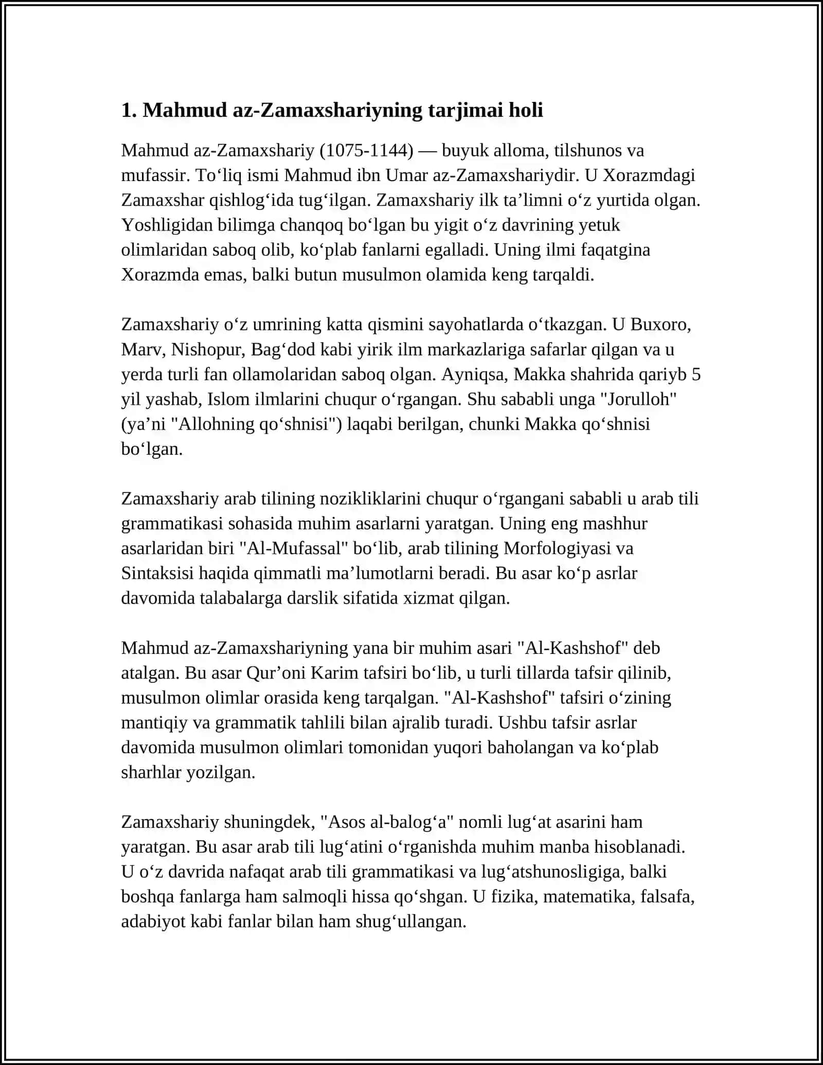 ISLOM ILMLAR RIVOJIDA MAHMUD AZ-ZAMAXSHARIYNING OʻRNI 3