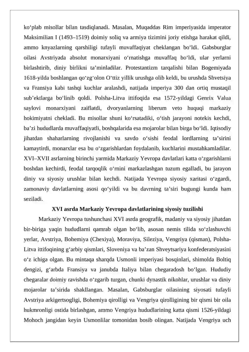 XVI-XVII asrning birinchi yarmida Markaziy Yevropa davlatlari 3