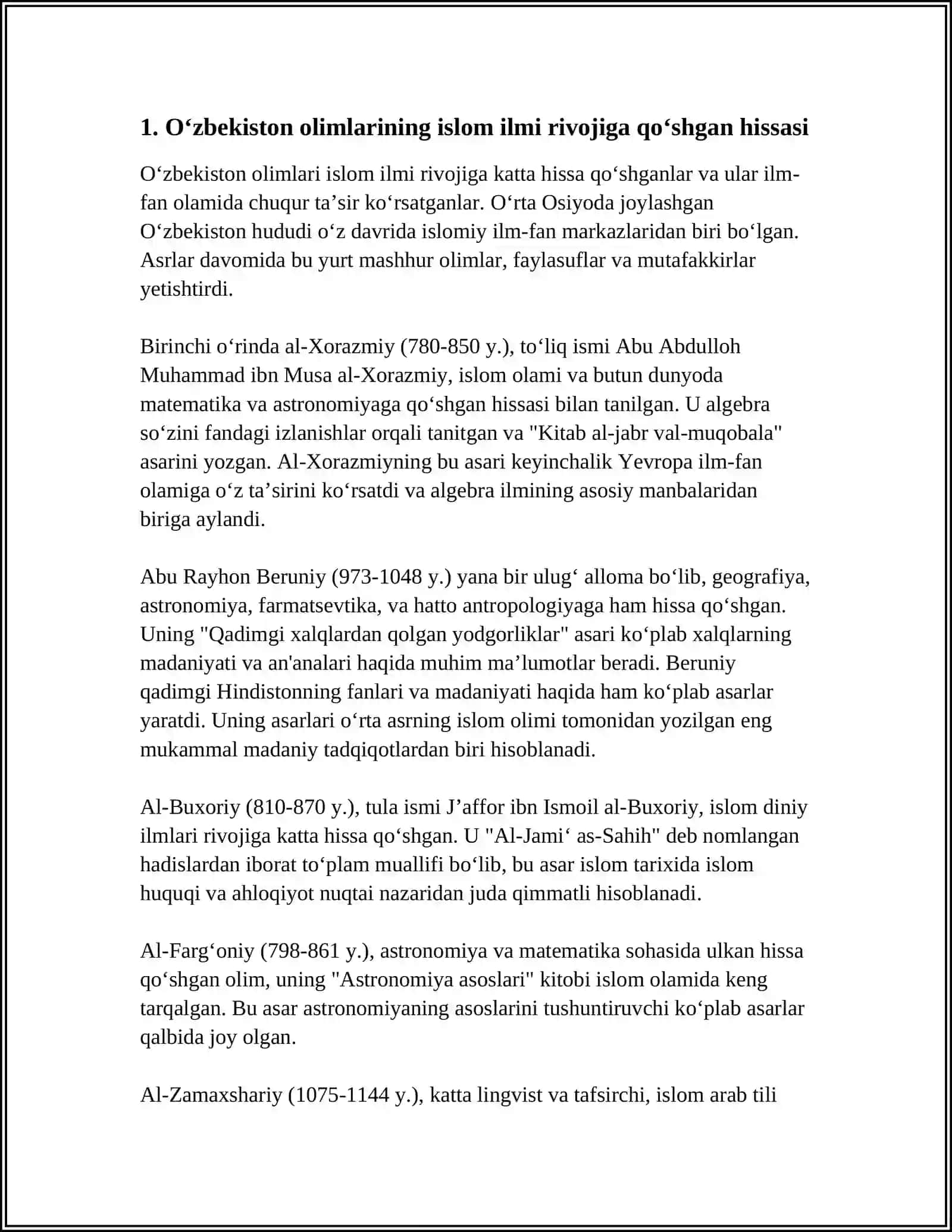 OʻZBEKISTON ALLOMALARINING ISLOM TA'LIMOTI VA DUNYOVIY FANLARNI RIVOJLANTIRISHDAGI TARIXIY XIZMATLARI 3