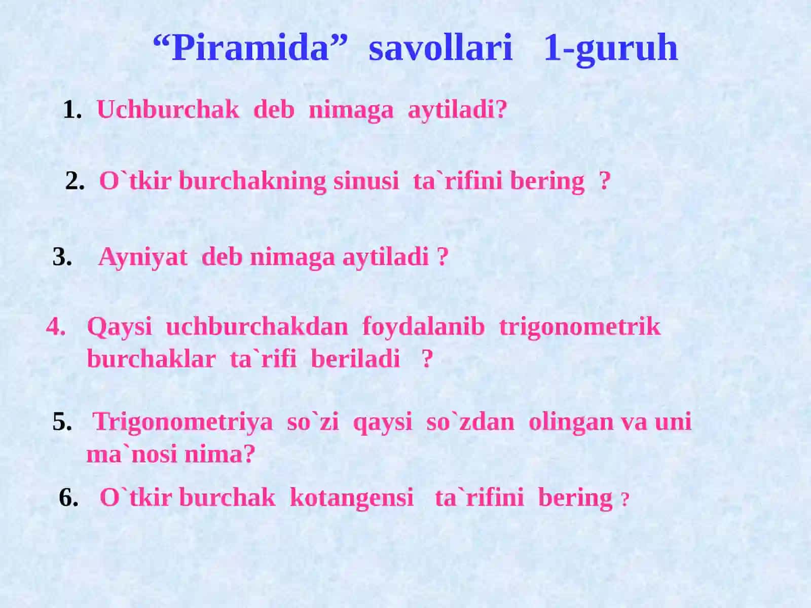 9-sinf Geometriya Uchburchak yuzini burchak sinusi yordamida hisoblash dars taqdimot 3