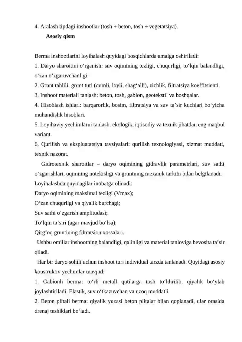 Daryo sohilini mustahkamlash uchun berma inshootlarini loyihalash 3