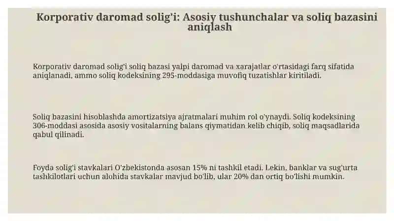 Korporativ daromad solig'i: Asosiy tushunchalar va soliq bazasini aniqlash 3