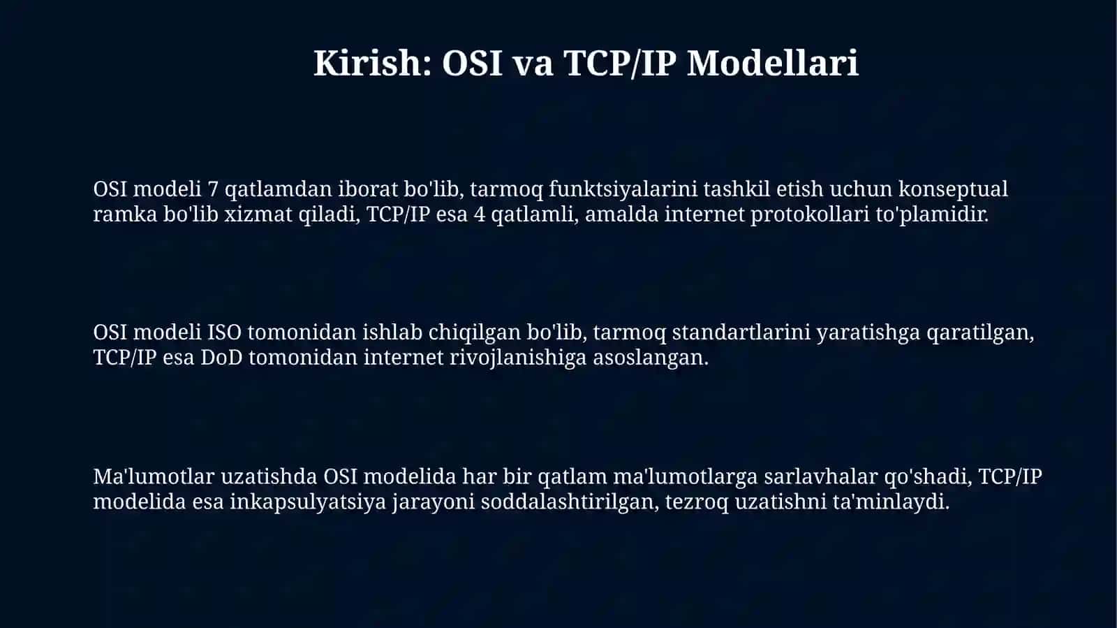 OSI va taqdimot qiliTCP/IP modellari 3