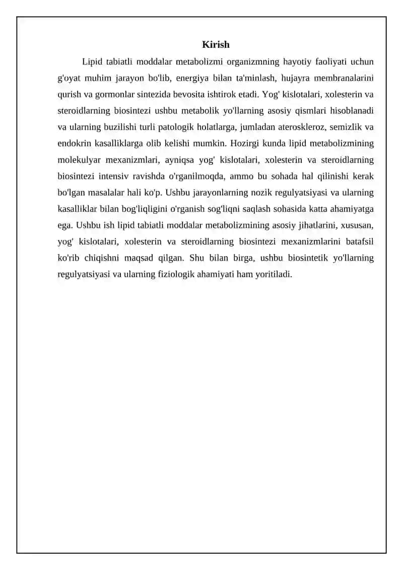 Yog' kislotalari biosintezi va xolesterin 3