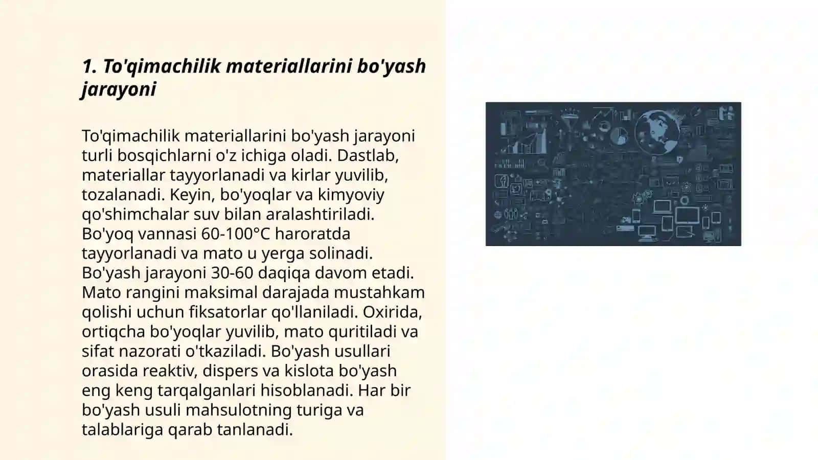 To'qimachilik materiallarini bo'yash texnologiyalari 3