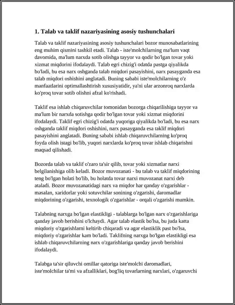 TALAB VA TAKLIF NAZARIYASI BOZOR MUNOSABATI 3