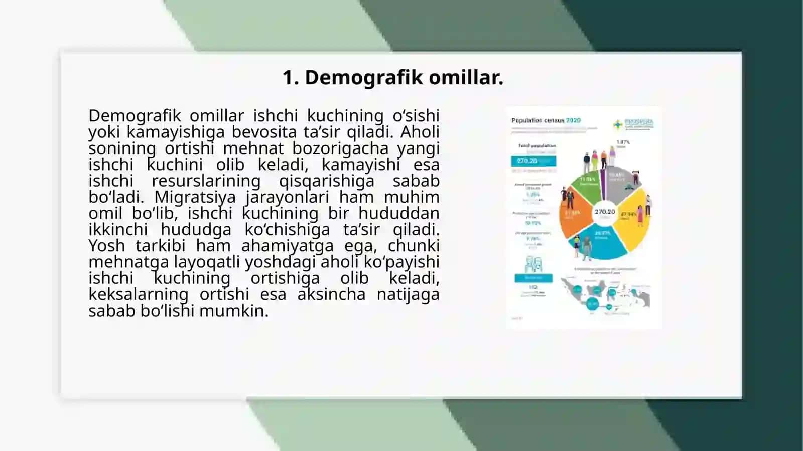 Demografik oʻmillar va ishchikuchini koʻpaytirish va qamaytirishiga tasir qiluvchi omillar 3
