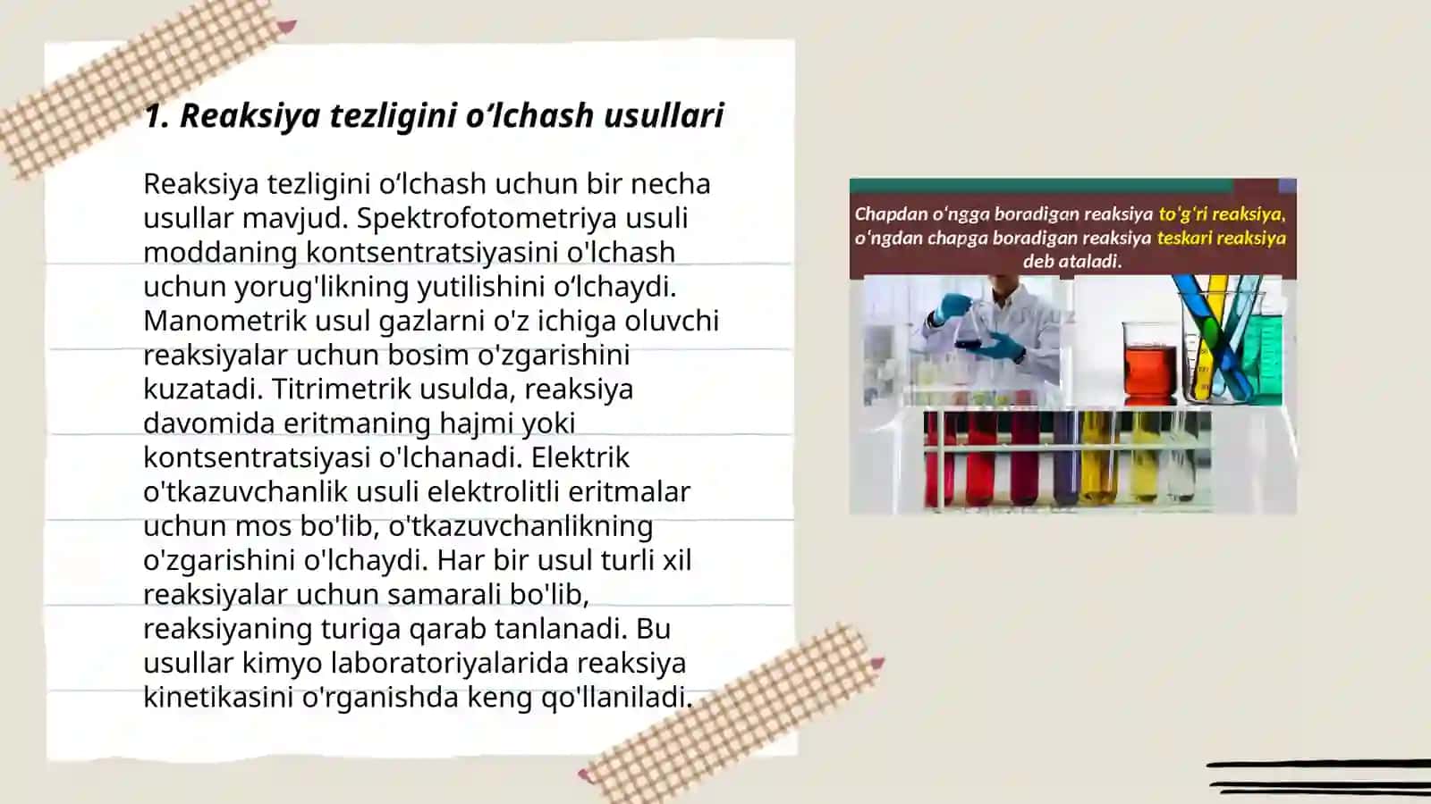 Reaksiya tezligining kimyoviy analizdagi oʻrni 3